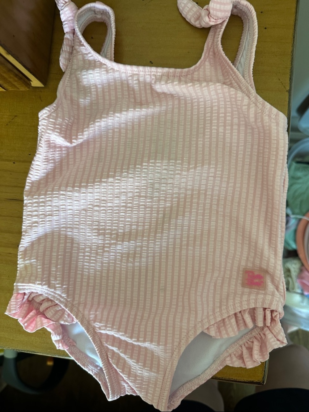 Ruffle Butts Pink Seersucker One-Piece Swimsuit